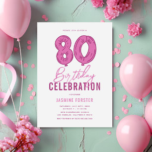 Girly Pink 80th Birthday Party Invitation