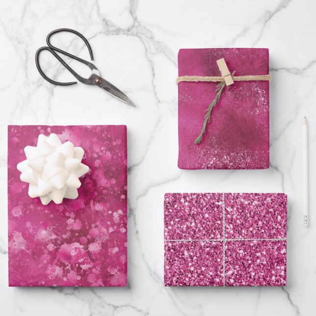 Girly Pink Abstract Glitzy Glam Glitter Wrapping Paper Sheet (Front)