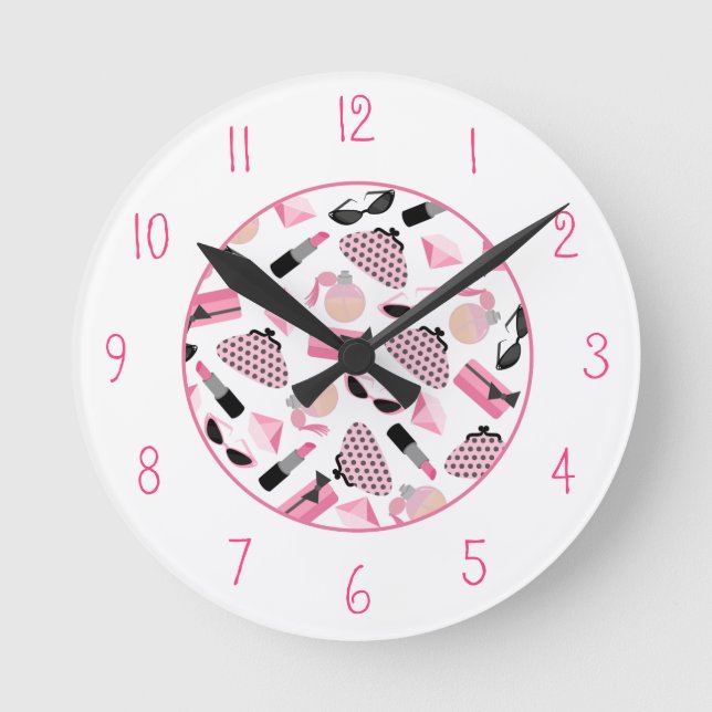 Girly Pink Accessories Clock (Front)