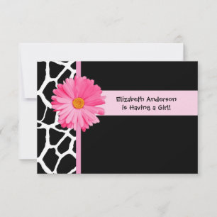Girly Pink And Black Giraffe Baby Shower Invitation