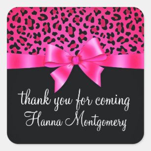 Girly Pink and Black Leopard Print Elegant Classy Square Sticker