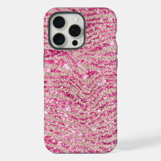 Girly Pink and Blush Glitter Zebra iPhone 15 Pro Max Case