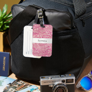 Girly Pink and Blush Glitter Zebra Luggage Tag