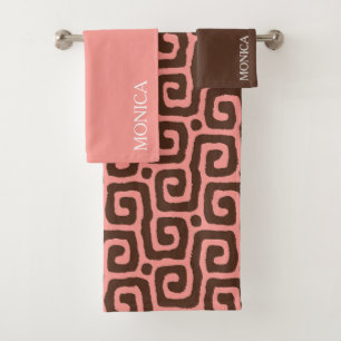 girly Pink and brown Abstract Script Name Towel