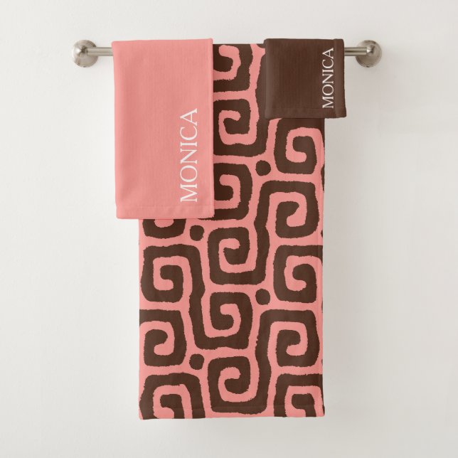 girly Pink  and brown Abstract Script Name Towel (Insitu)
