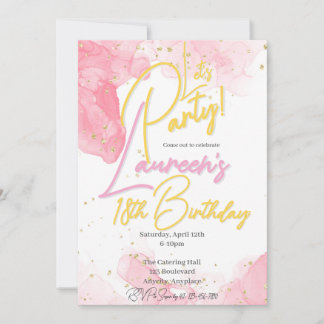 Girly Pink and Gold Speckle Birthday Invitation