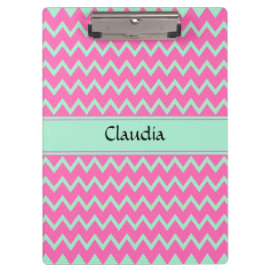 Girly Pink and Green Zigzag Pattern Clipboard