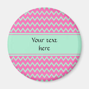 Girly Pink and Green Zigzag Pattern Magnet