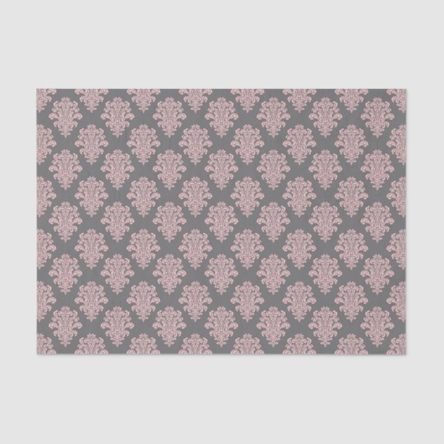 Girly Pink and Grey Damask Tissue Paper (Front)