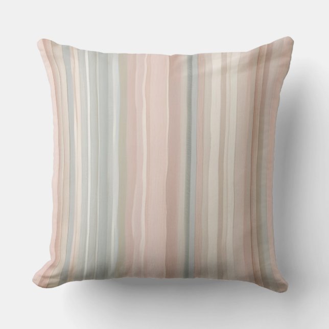 Girly Pink and Mint Modern Coastal Stripe Cushion (Front)