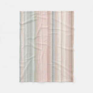 Girly Pink and Mint Modern Coastal Stripe Fleece Blanket
