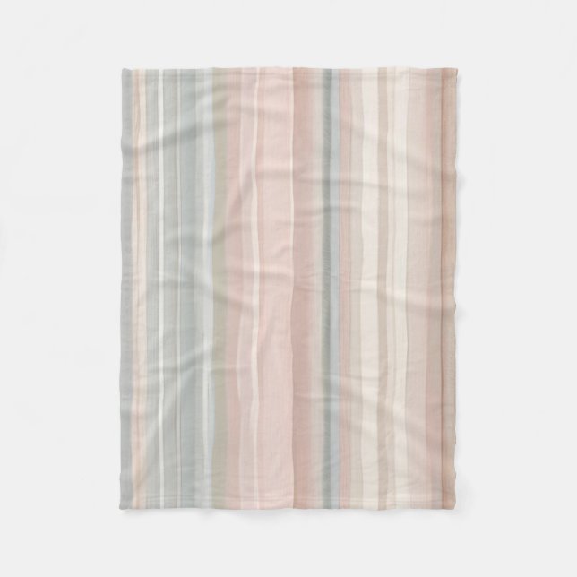 Girly Pink and Mint Modern Coastal Stripe Fleece Blanket (Front)