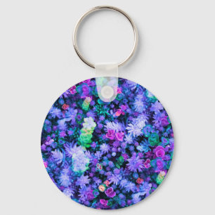 Girly Pink and Purple Floral Succulents Key Ring