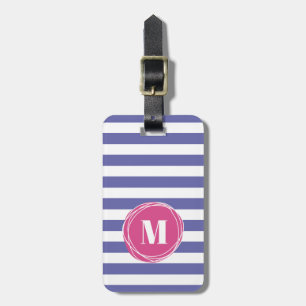 Girly Pink And Purple Stripes Monogram  Luggage Tag