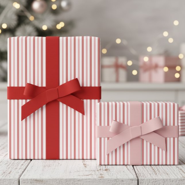 Girly Pink and Red Candy Cane Pinstripe Pattern Wrapping Paper (Cute Modern Girly Pink and Red Candy Cane Pinstripe Pattern Christmas Wrapping Paper for Kids Xmas)