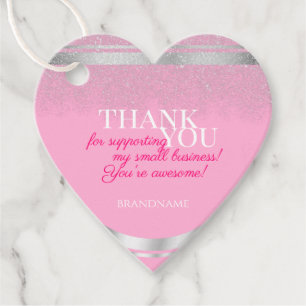 Girly Pink and Silver Glitter Packaging Thank You Favour Tags