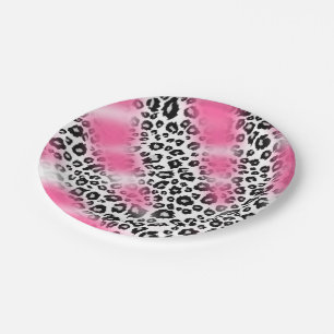 Girly Pink and Snow Leopard Mesh Paper Plate