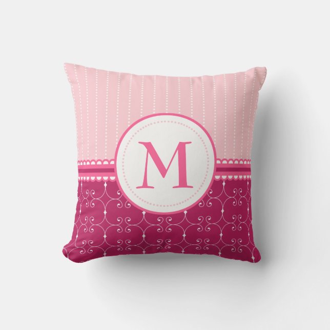 Girly Pink And White Custom Monogram Pattern Cushion (Front)