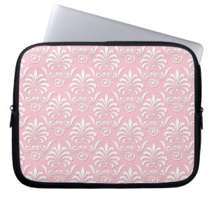 Girly Pink and White Damask Pattern Laptop Sleeve