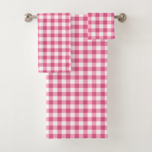 Girly Pink And White Gingham Bath Towel Set