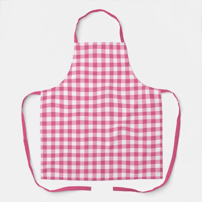Girly Pink And White Gingham Check Pattern Apron (Front)