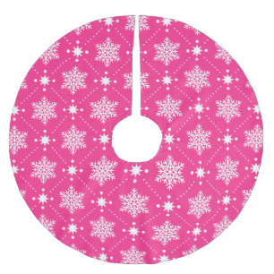 Girly Pink and White Snowflakes Christmas Pattern Brushed Polyester Tree Skirt