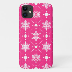 Girly Pink and White Snowflakes Christmas Pattern Case-Mate iPhone Case