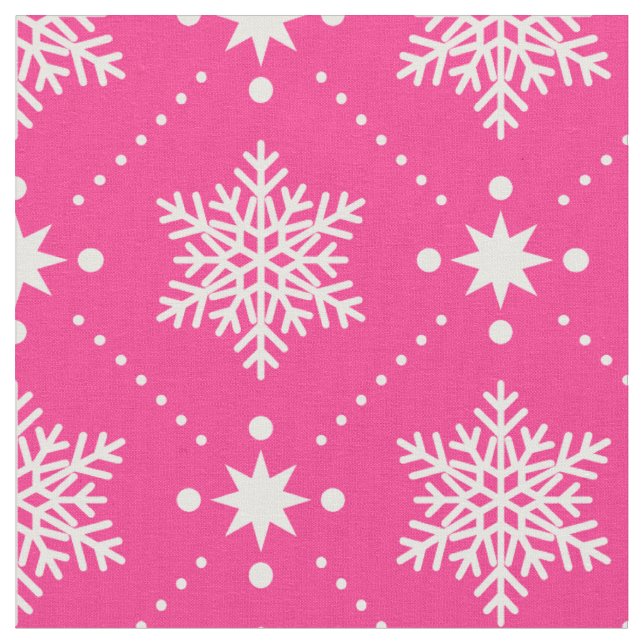 Girly Pink and White Snowflakes Christmas Pattern Fabric (Close Up)