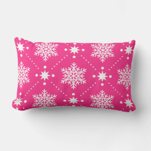 Girly Pink and White Snowflakes Christmas Pattern Lumbar Cushion