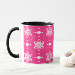 Girly Pink and White Snowflakes Christmas Pattern Mug