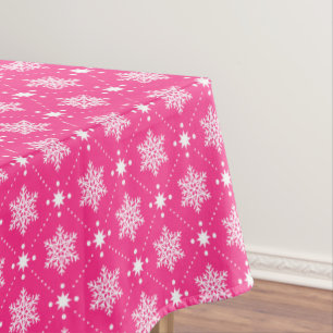 Girly Pink and White Snowflakes Christmas Pattern Tablecloth