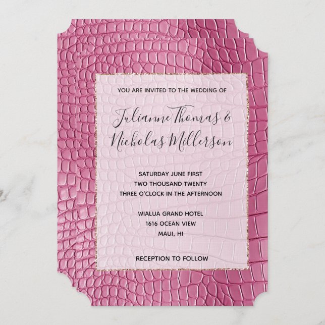 Girly Pink Animal Glam Wedding Invitation (Front/Back)