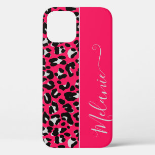 Girly Pink Animal Print Pattern Custom Name Style iPhone 12 Case
