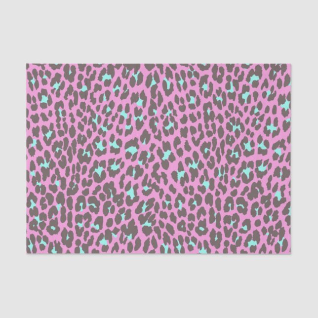 Girly Pink Aqua Black Leopard Animal Print Pattern Tissue Paper (Front)