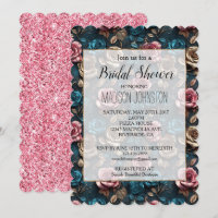 Girly Pink Aqua Champagne Gold Roses