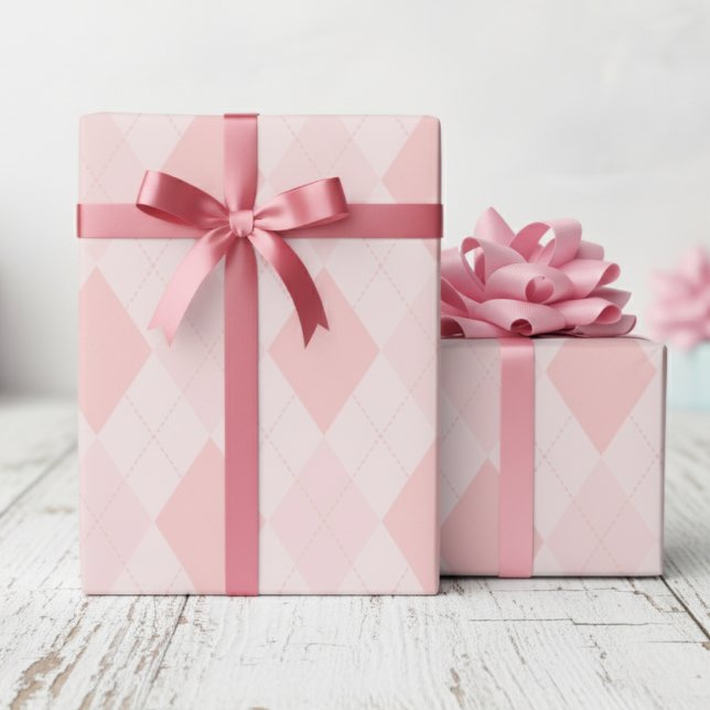 Girly Pink Argyle Diamond Pattern Wrapping Paper (Modern Preppy Pink Argyle Wrapping Paper for Her. Trendy Retro Cute Diamond Pattern for Birthday)