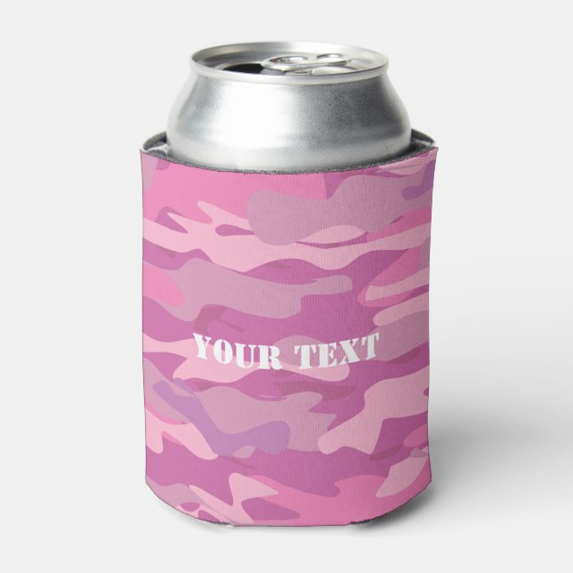 Girly pink army camo camouflage colour can cooler (Can Front)
