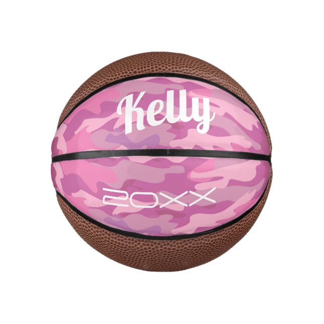 Girly pink army camo camouflage print mini mini basketball (Front)