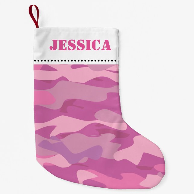 Girly pink army camouflage Christmas stocking (Front)