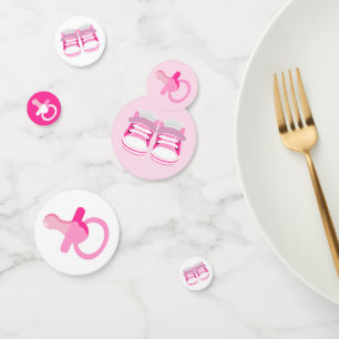 GIRLY PINK BABY BOOTIES AND BINKYS CONFETTI