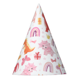 Girly Pink Baby Dino Dinosaur Birthday Party Hat