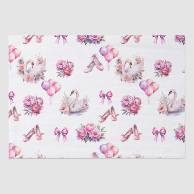 Girly Pink Ballet Floral Tissue Paper (Front)