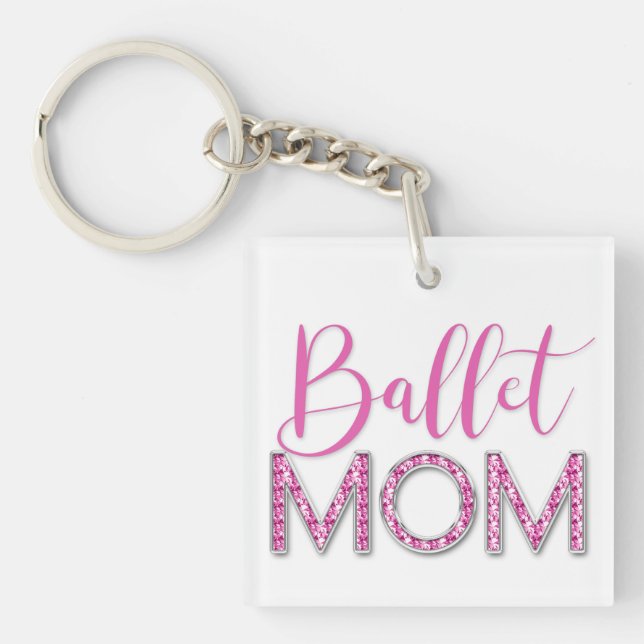 Girly Pink Ballet Mum Sparkle Diamond Photo Key Ring (Front)