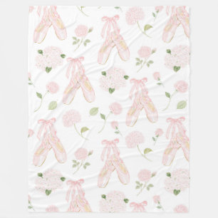 Girly Pink Ballet Shoes Floral Fleece Blanket
