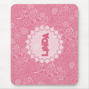 Girly Pink Berry Strawberry Cherry Modern. Mouse Pad
