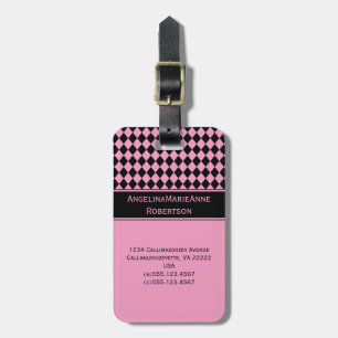 Girly Pink Black Argyle Diamond Pattern Tags