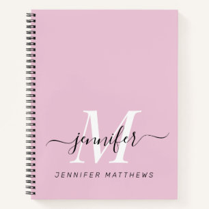 Girly Pink Black Chic Personalised Monogram Name Notebook
