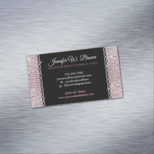 Girly Pink black Glitter Magnetic Business Card