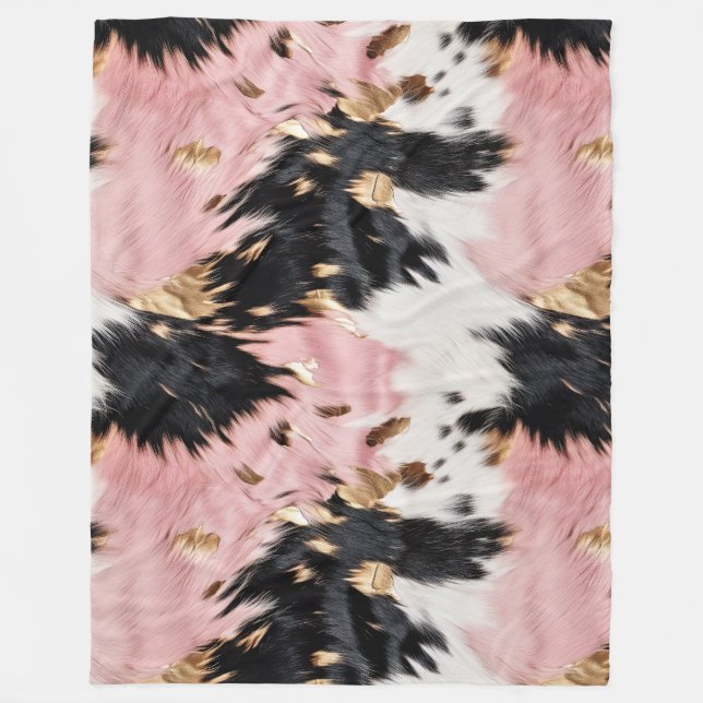 Girly Pink Black Gold Cowgirl Cowhide Fleece Blanket (Front)