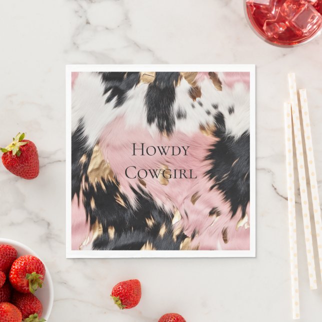 Girly Pink Black Gold Cowgirl Cowhide Napkin (Insitu)